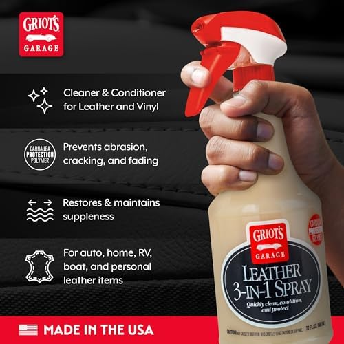 Griot's Garage Leather 3-in-1 Spray, Cleaner and Conditioner for Leather and Vinyl, Car Seats and Vehicle Interior, Truck, RV, Boats, and Home, 10963, 22 oz