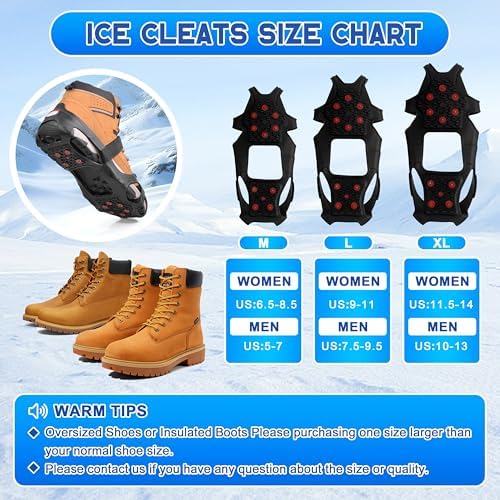 Ice Cleats for Shoes and Boots Tungsten Crampons Non-Slip Shoe Spikes Grippers for Snow and Ice Traction Cleats with Reflective Heel Slip-on Snow