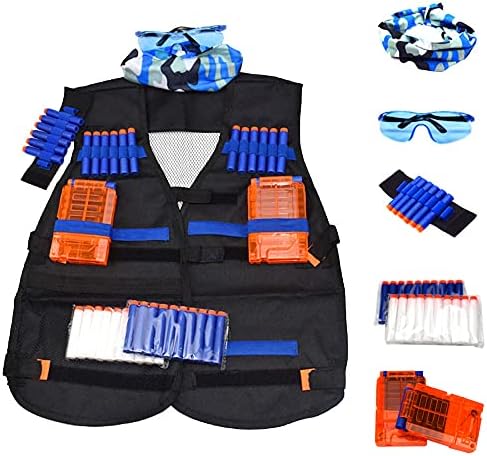 Tactical Vest Accessories Set for Nerf N-Strike Elite Series with 20 Refill Darts, 2 Quick Reload Clips, Wrist Ammo Holder, Safety Glasses