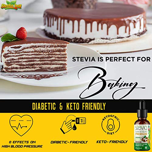 Coconut Premium Quality Stevia Drops | Organic Liquid Stevia | Best Sugar Substitute | 100% Pure Extract | All Naturally Sweet | Non-Bitter, 0 Calorie