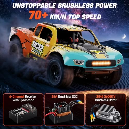 1/12 Brushless Remote Control Car RTR, 42MPH (70+Km/H 4WD Rc Short-Course Truck, Amateur-Level Rc Drift Car, Equipped with 3s 2200 Mah Battery, All-Terrain Tires, Suitable for Adults-RED