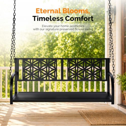 VINGLI Heavy Duty Metal Porch Swing, 660 LBS Outdoor Swing Bench, Curved