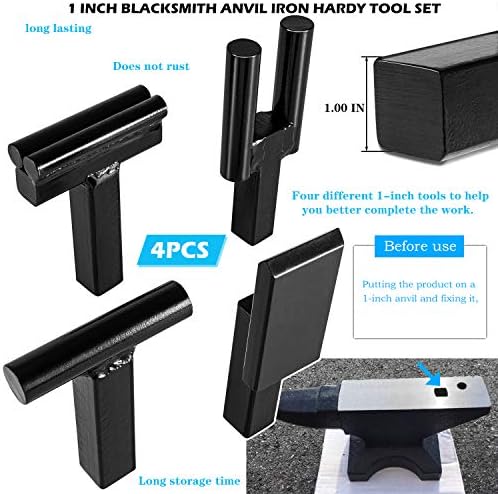 Blacksmith Anvil Hardy Tool Set 1Inch Creasing Tool Stake,Bottom Fuller,Hot Cut Tool,Turning Bending Scrolling Fork.(4PCS)
