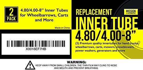 Mission Automotive 4.80/4.00-8 in Tire Inner Tubes for Wheelbarrow Wheels - Fits Trailer Tire Tube - Pack of 2