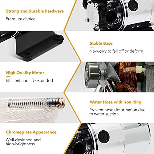 115V 330GPH Self-Priming Transfer Pump, LilMonster Auto Portable Electric Utility Water Pump with Suction Hose Kit,Bright Silver