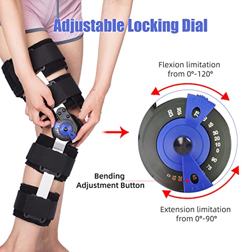 Hinged ROM Knee Brace Post Op Knee Support Adjustable Knee Immobilizer with Side Leg Stabilizers for Men and Women for Meniscus Tear, Arthritis, ACL