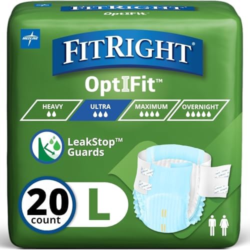 FitRight Ultra Adult Diapers, Disposable Incontinence Briefs, Leak-Proof Diaper, Absorbent Briefs For Men and Women, Maximum Protection, Medium, 32 – 44 in, 20 briefs per bag
