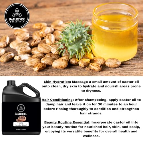 Naturevibe Botanicals Castor Oil 32 oz 100% Pure Cold-Pressed & Hexane-Free | Natural Hair, Skin & Lash Oil | Vegan, Non-GMO | Great for Hair Growth