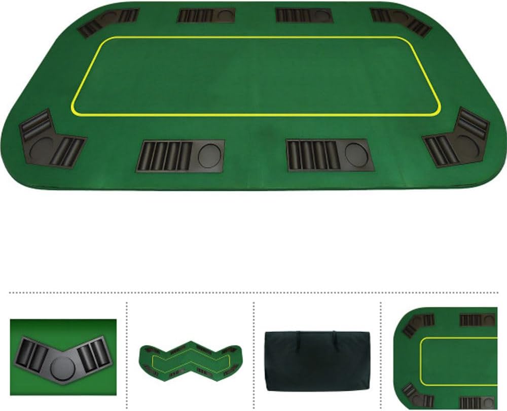Trademark Poker Poker Table Top - 80-inch Foldable Card Mat for up to 8 Players - Blackjack Table with Cupholders and Chip Trays (Green)
