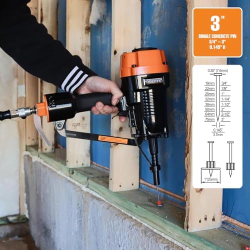 Freeman PSSCP Pneumatic 3" Single-Pin Concrete Nailer with Case | Heavy-Duty Air-Powered Nail Gun for Wood