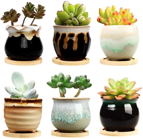 2.1 Inch Ceramic Small Succulent Pot,Plant Pots,Mini Flower Pots | Ceramic Succulent Pots with Drainage,Small Planter for Mini Plant Flowing Glaze Base Serial Set with Holes for Indoor,Outdoor