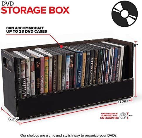 Stock Your Home DVD Storage Box, Movie Shelf Organizer for Blu-Ray, Video Game Cases, CDs, VHS Tape Display Stand, Disc Holder Can Store Up to 28 DVDs, Faux Leather (Espresso)