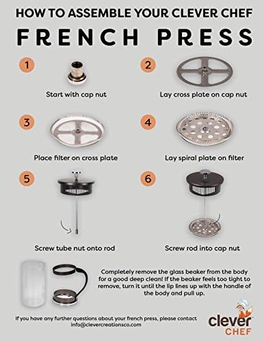 Clever Chef French Press Coffee Maker, Maximum Flavor Coffee Brewer with Superior Filtration, 2 Cup Capacity, Black