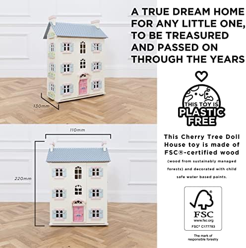 Le Toy Van - Gorgeous Cherry Tree Hall Large 4 Storey Wooden Doll House Play Set For Girls or Boys | Great As A Gift | Suitable for Ages 3+