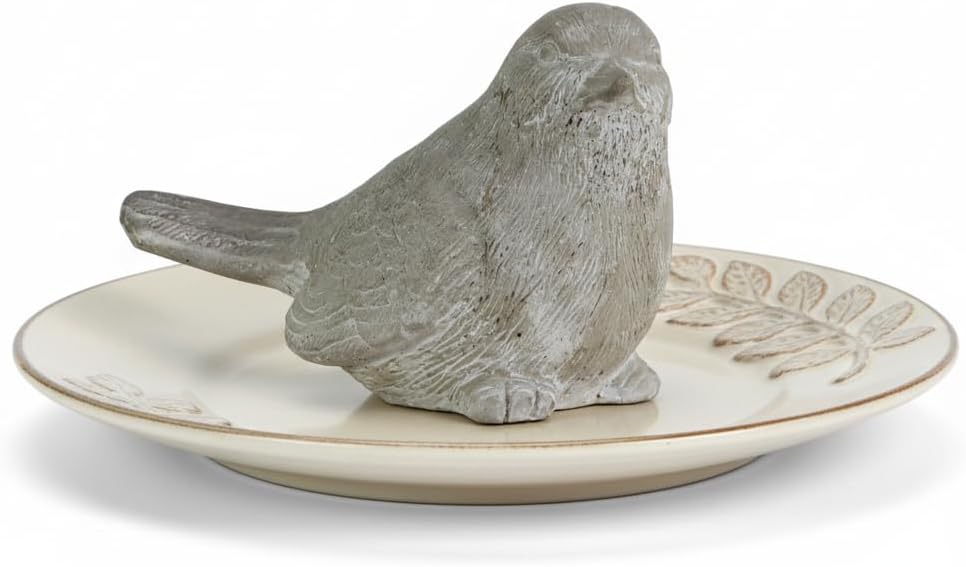 Sitting Bird Cement Figurine, Gray Concrete-Style Finish, 7.5 Inch | Nature-Inspired Bird Sculpture With A Gray Concrete-Style Finish