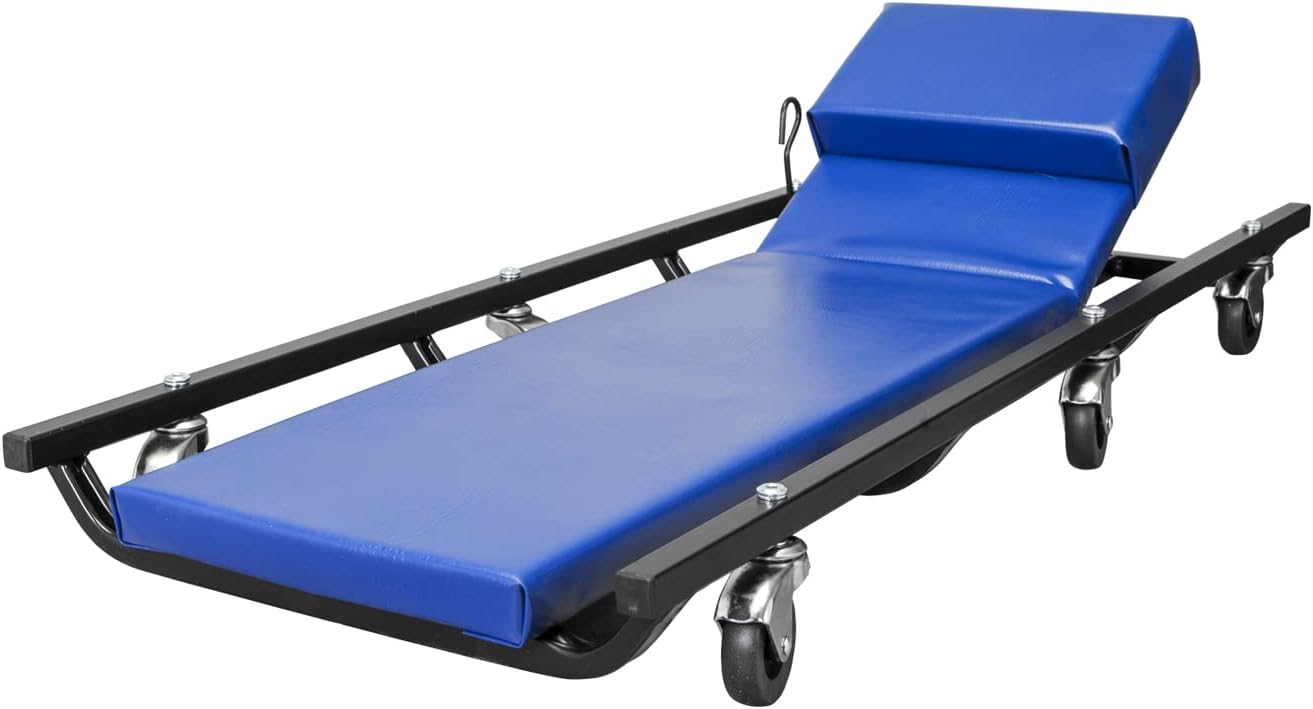 BIG RED TR6452 Torin Rolling Garage/Shop Creeper: 40" Padded Mechanic Cart with Adjustable Headrest and 6 Casters, Red