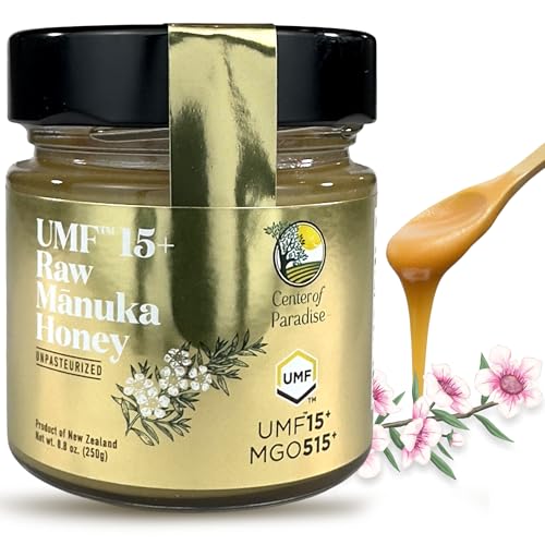 Center of Paradise Raw Manuka Honey Certified UMF 15+ | MGO 515+ (250g / 8.8oz) Glass Jar - Pure & Natural New Zealand Honey for Daily Immune