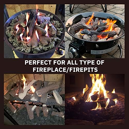 GASPRO Ceramic Logs for Gas Fireplace, 10-Piece Vented Faux Logs for Indoor Natural Gas Fireplace, Large Size
