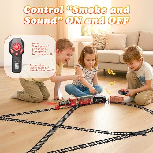 Hot Bee Train Set, Train Toys with Smoke, Lights, Sound and Train Tracks