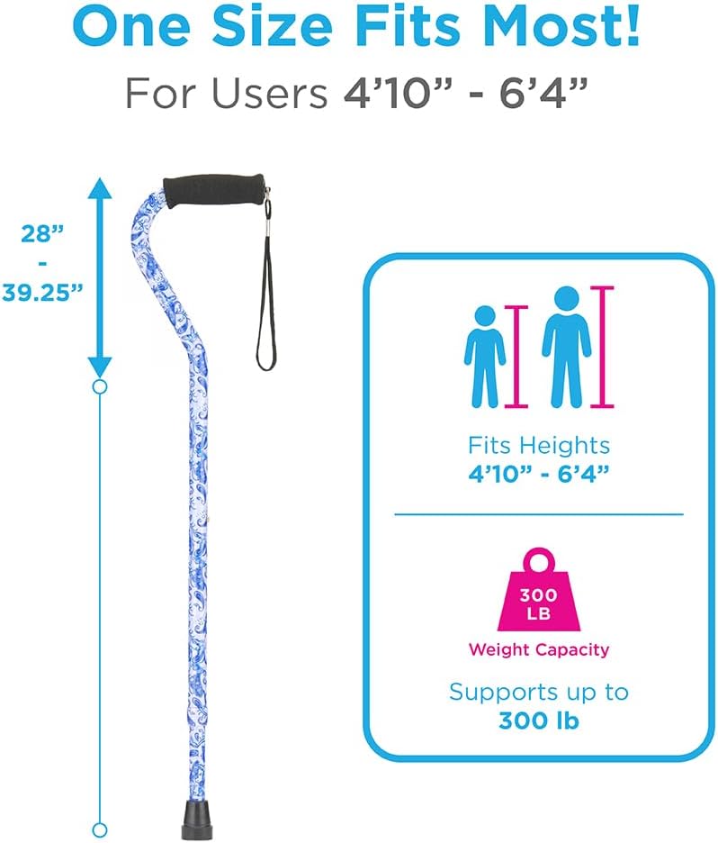 NOVA Designer Walking Cane with Offset Handle, Lightweight Adjustable Walking Stick with Carrying Strap, “Maui Flowers” Design