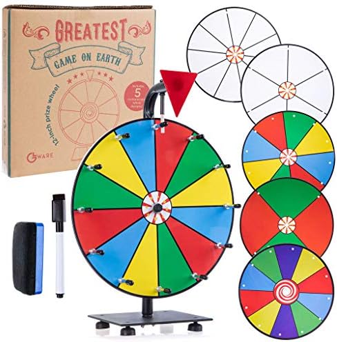 5 in 1 Tabletop Prize Wheel Spinner - 12" Carnival Games Smooth Spinning Wheel for Prizes, Raffle - Portable Dry Erase Spin the Wheel Game with Stand