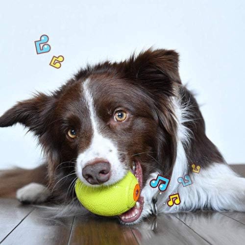 LaRoo Squeaky Dog Ball Toy,Durable Natural Rubber Squeaker Ball Throwing Training,Teeth Cleaning Chew Toy for Pet Medium and Large Dogs (3.5In Green)