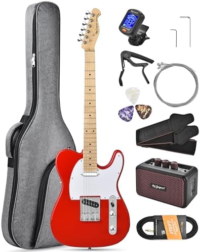 Leo Jaymz Beginner Electric Guitar Complete Kit with Portable Amp, Padded Gig Bag & Full Accessories, Maple Neck (TL-White)