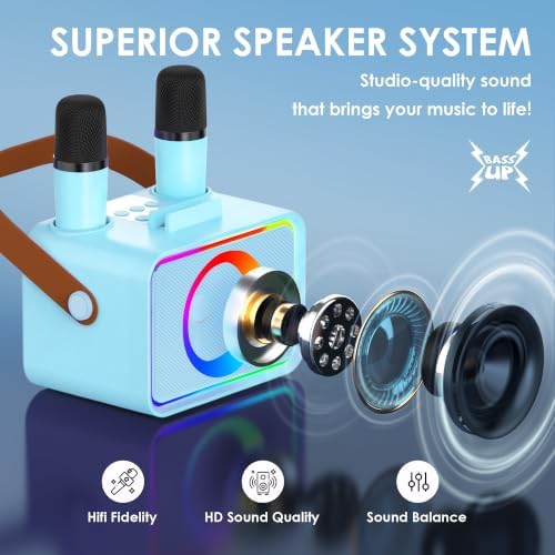 Karaoke Machine for Kids Adults,Portable Bluetooth Speaker with 2 Wireless Microphone with LED Lights, Karaoke Microphone with PA System Supports USB/TF/AUX,Gift for Party (Black)