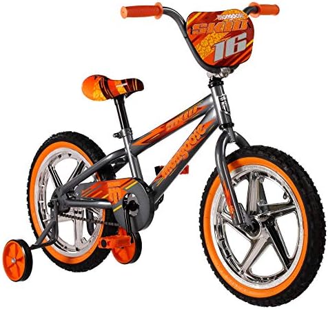 Mongoose Skid Bike, 16 Inch Bike for Kids Ages 3-7, BMX Style, Adjustable Seat Grows with Your Child, Mag Wheels, Training Wheels, Rear Coaster Brake