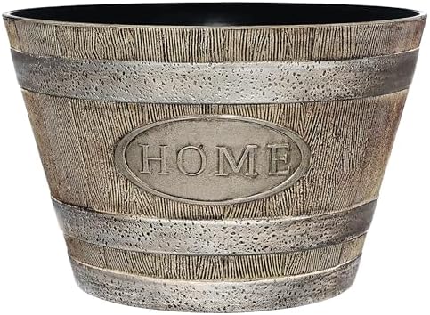 Whiskey Barrel Planters - Home Flower Planter Pot - Decorative Garden Pots - Indoor & Outdoor Resin Planters - Weather-Resistant Planting Pots (15"