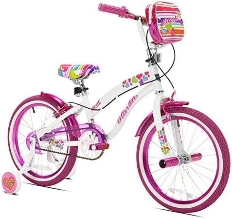 Kent International Starlite Bike - 18 Inch Girl’s Bike With Training Wheels and Storage Bag - Dual Hand Brakes and Rear Coaster Brake - Adjustable