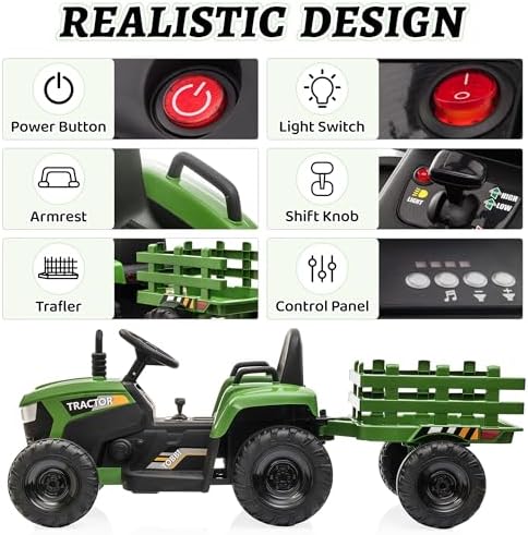 TOBBI Kids Electric Ride On Toy Tractor, Toddlers 12V Battery-Powered Car to Drive