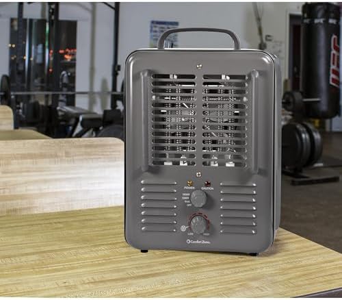 Comfort Zone Milkhouse Style Utility Space Heater with Adjustable Thermostat, Electric, Portable, 3-Prong Plug, Overheat Protection, & Tip-Over Switch