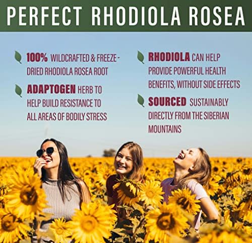 Perfect Supplements Rhodiola Rosea, for Better Focus, Energy, and Stress Relief, Optimal 3% Rosavins to 1% Salidroside Ratio, a Natural Adaptogen ~60 Vegetable Capsules