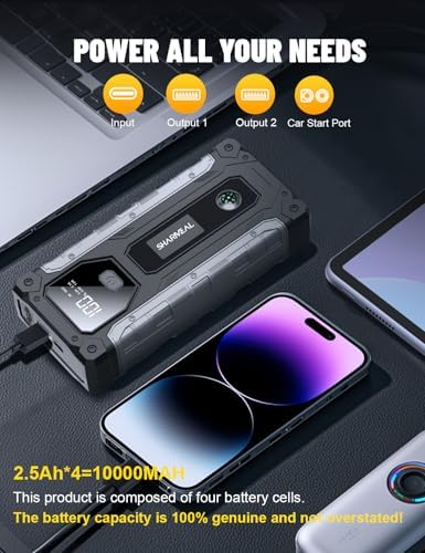 Sharmeal Car Battery Jump Starter 7000A, Jump Starter Battery Pack for All Gas and 12.0L Diesel, 12V Portable Jump Box with LED Light