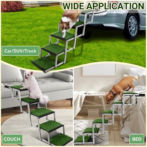 Foldable Dog Stairs for Car,17" Extra Wide Pet Ramp for Large Dog,6 Steps | 17" Extra Wide 200LBS Capacity Lightweight Portable Reinforced Pet Ramp for SUV Truck High Bed