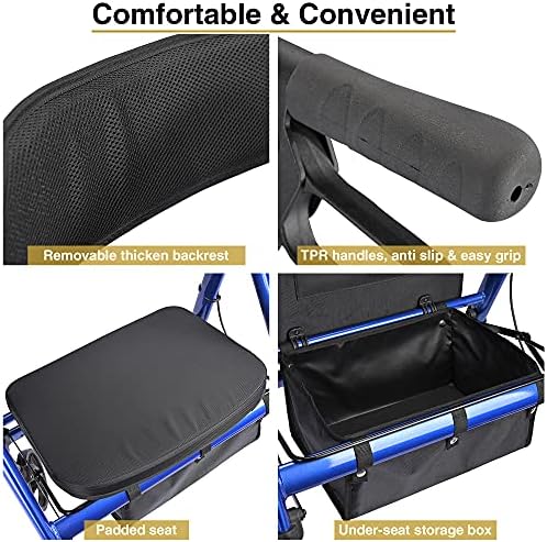 AW Rollator Walker with Seat Foldable, Medical Upright Bariatric Rolling