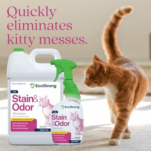 Eco Strong Cat Stain And Odor Remover| Enzyme Urine Odor Neutralizer - Stain Remover for Carpet, Litter Boxes, Bedding