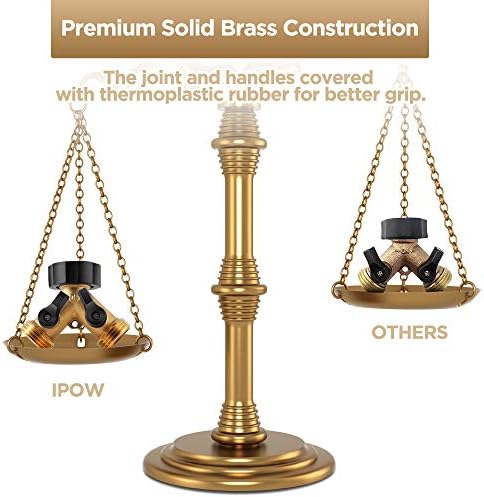 IPOW Brass Heavy Duty 2 Way Y Valve Garden Hose Splitter Adapter High Flow Spigot Splitter + 6 Rubber Hose Washers with Comfort Grip Use