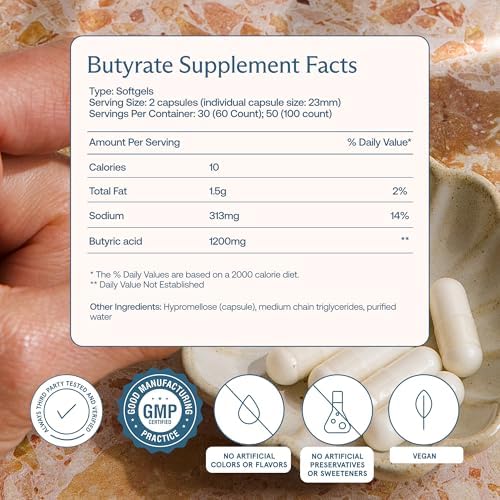 BodyBio Butyrate Sodium- Postbiotic for Gut & Digestive Support | Gut Health, Digestive Support, Bloating, Gas & Constipation Relief, Leaky Gut Repair