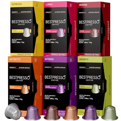 Bestpresso Coffee For Nespresso Original Machine 120 Aluminum Pods Certified Genuine Espresso Variety Pack Pods Compatible with Nespresso Original (Intense Variety Pack)