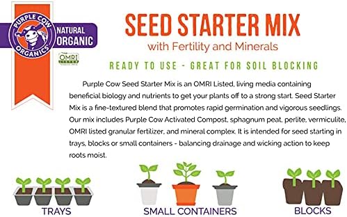 Purple Cow Organics Seed Starter 12 Quart Bag, All Natural and Organic, Fast Seedling Germination, Grows Strong Roots for Indoor Gardens
