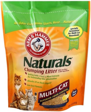 ARM & HAMMER Naturals Clumping Cat Litter, Multi Cat, 18 lbs | Plant-Based, Easy Scoop Clumps, Outstanding Odor Control, 2X Liquid Absorption, Low Dust, Lightweight Formula