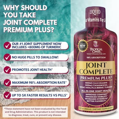 Joint Complete Premium Plus - Liquid Joint Supplement w/Glucosamine, Chondroitin, MSM Plus 800mg Turmeric – 98% Max Absorption – 32oz, 32 serv