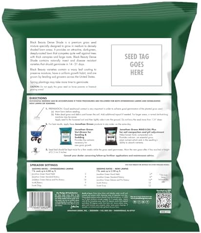 Jonathan Green (10610) Black Beauty Dense Shade Grass Seed - Cool Season Lawn Seed (25 lb) | Grows Well in Medium to Densely Shaded Areas