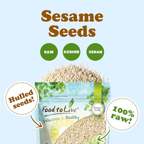Food to Live - Hulled Sesame Seeds, 4 Pounds Whole Raw White Sesame Seeds, Kosher and Vegan, Unroasted, Bulk Sesame. High in Magnesium, Iron, and Calcium.