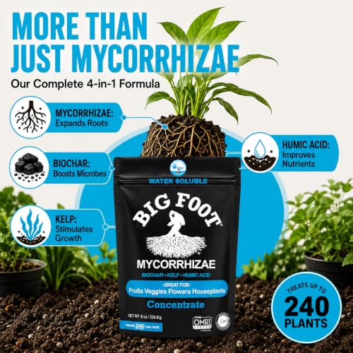 Big Foot Mycorrhizae for Plants, Potted Plants and Gardens - Concentrate Fully Dissolves in Water, Year Round Organic Fertilizer for Root Growth and Healthy Soil - 32 Ounces of Mycorrhizal Inoculant