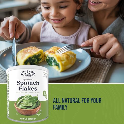 Augason Farms Dehydrated Spinach Flakes Can | Emergency Food Supply, 45 Servings, 25 Year Shelf Life, 15 Calories per Serving, Dehydrated Meals