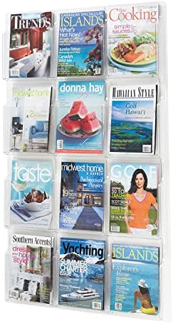 Safco Reveal Literature Rack, 12 Magazine Holder, Wall Mountable, Thermoformed Plastic Resin Construction, No Sharp Edges or Corners, Acrylic, Clear