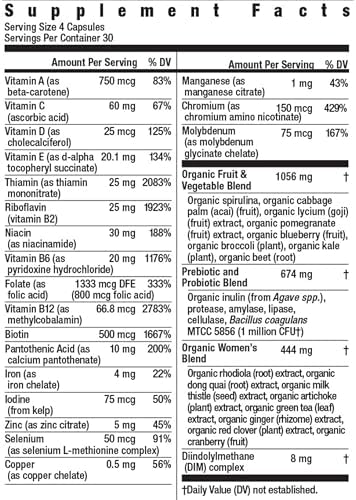 Rainbow Light Womens Multivitamin One + | 60 Caplets | Supports Energy & Antioxidant Health | Real Food Nutrients, Digestive Enzymes & Probiotics